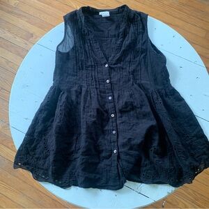 Natural Life Black lace sleeveless blouse loose flowy 100% cotton size small